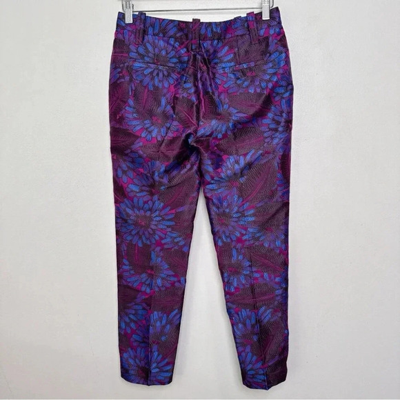 J.crew Womens 0 Midnight Jacquard Floral Slim Trouser In Purple - Picture 14 of 14